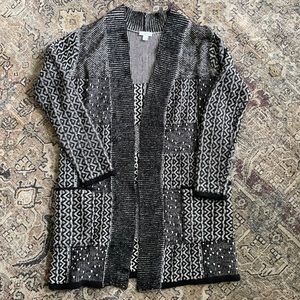 J. Jill statement patchwork cardigan sweater size xsmall black and white